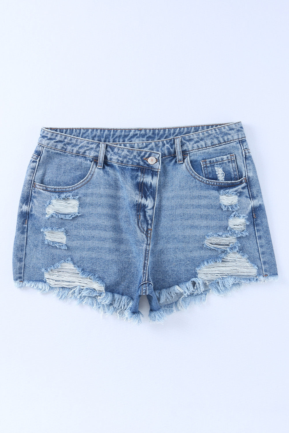 Crossover Waist Denim Shorts