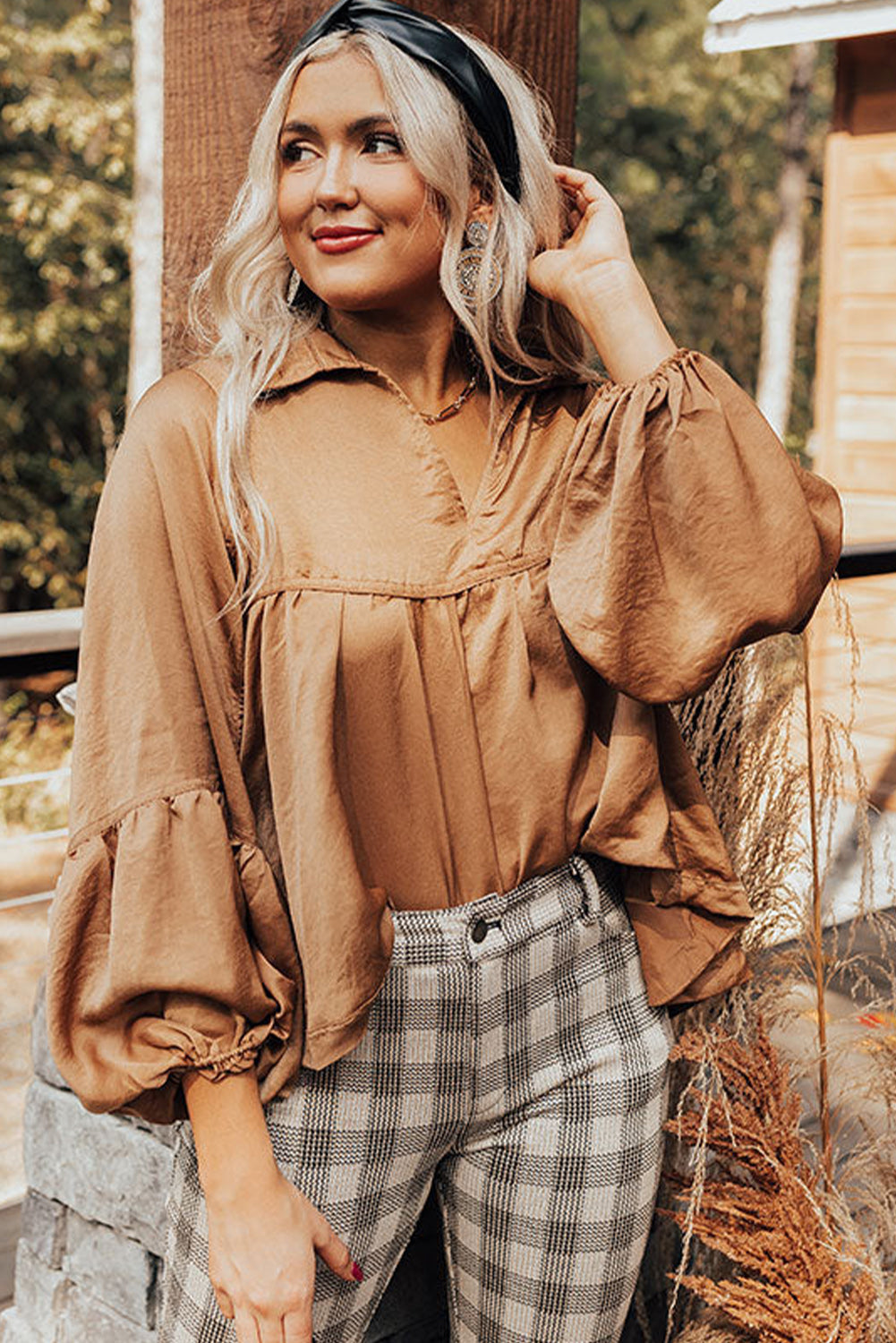 Boho Glam Collared Puff Sleeve Blouse