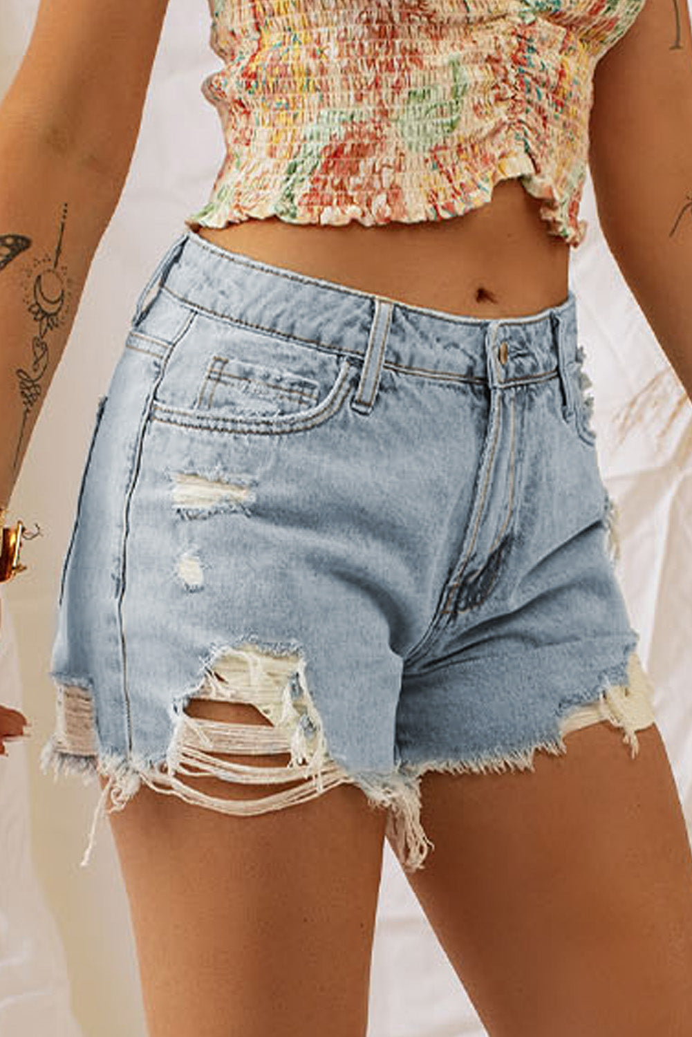 Sky Blue Light Wash Shorts