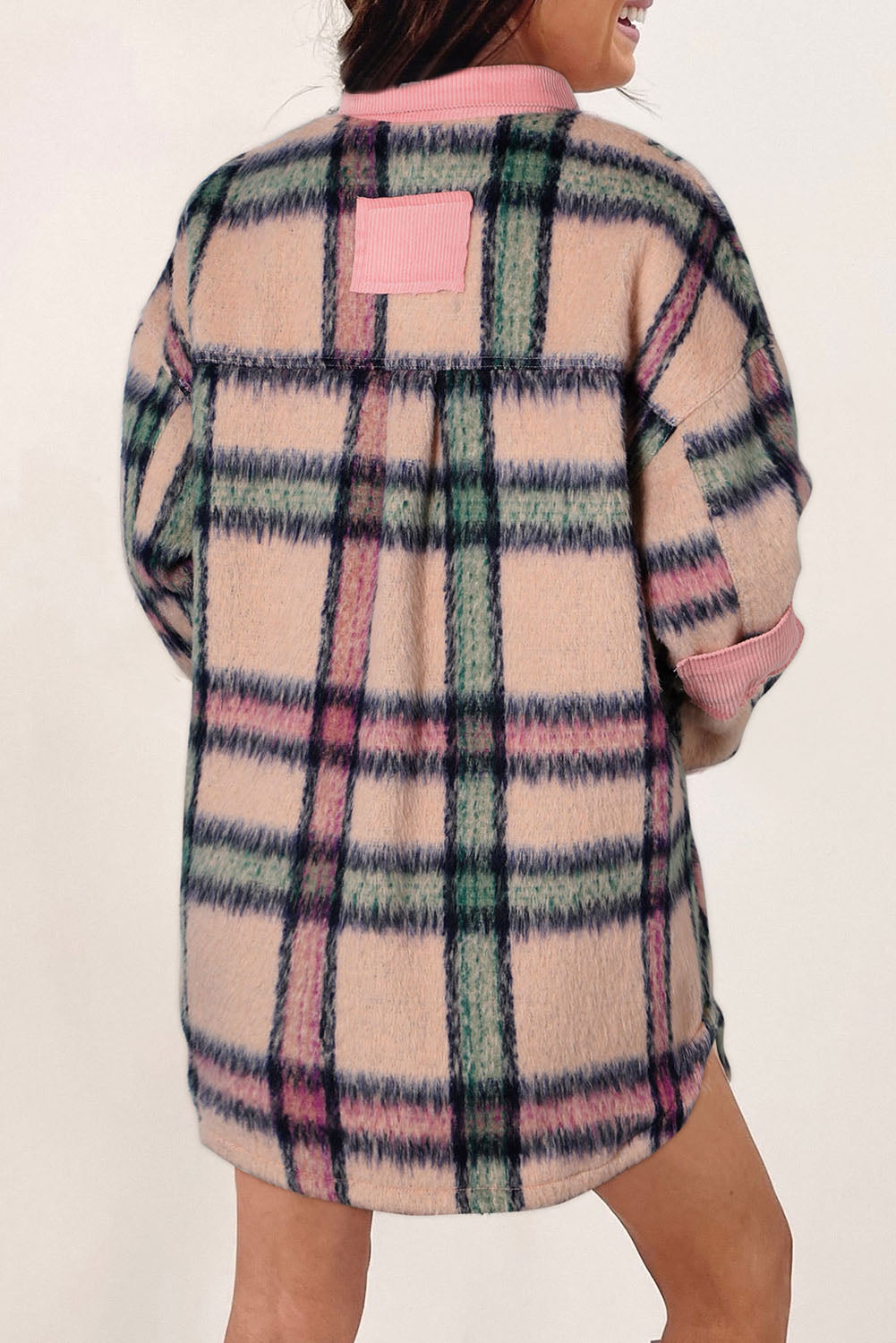 Pink Fuzzy Patchwork Shacket