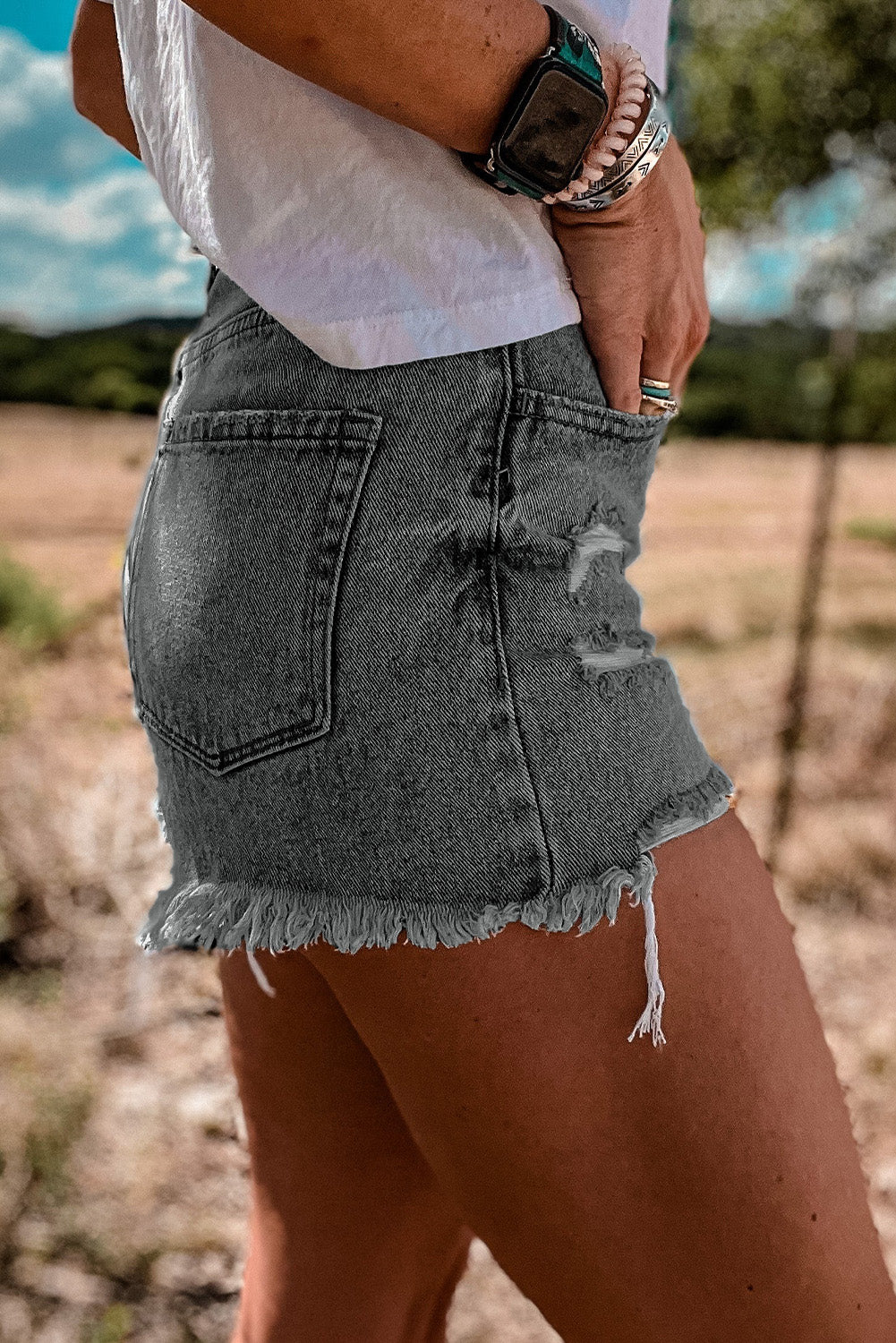 Crossover Waist Denim Shorts