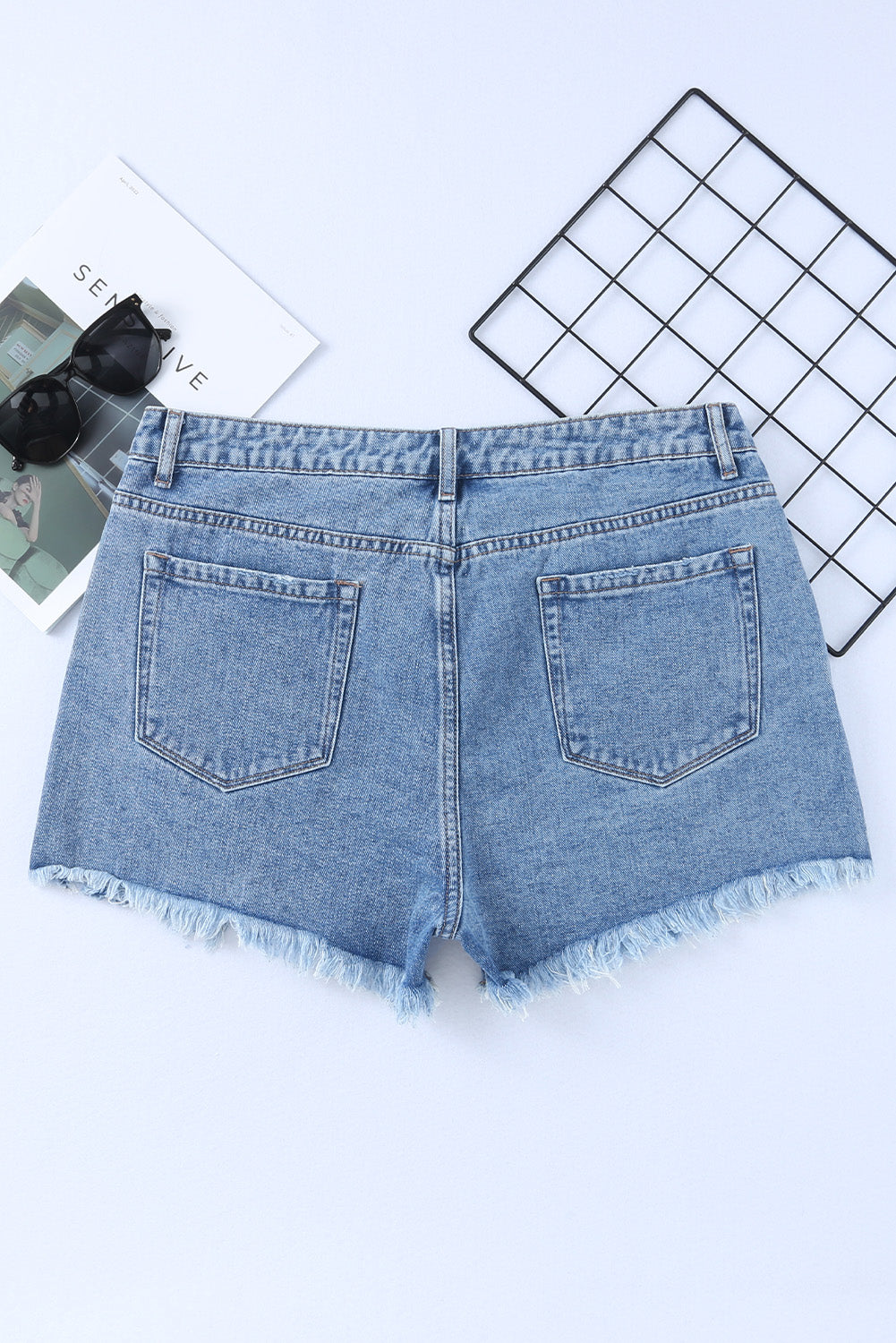 Crossover Waist Denim Shorts