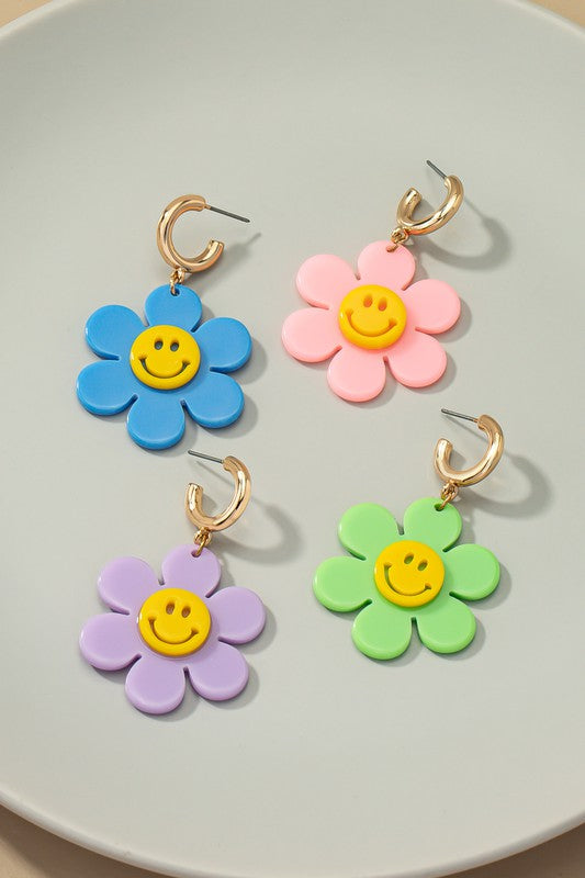 Flower Smiley Face Earrings