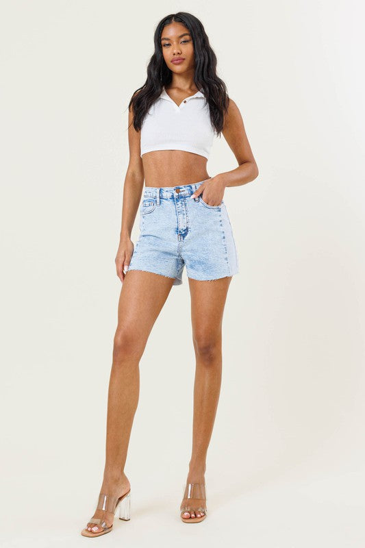 Color Block High Rise Denim Shorts