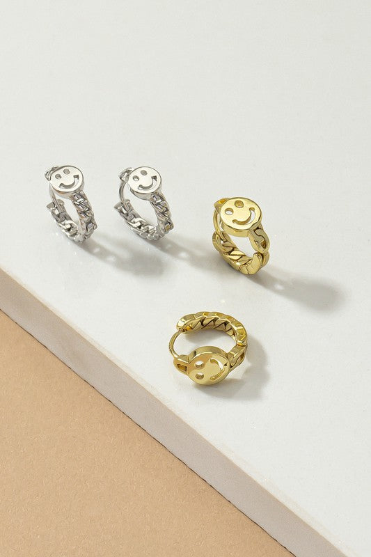 Smiley face hoop earrings