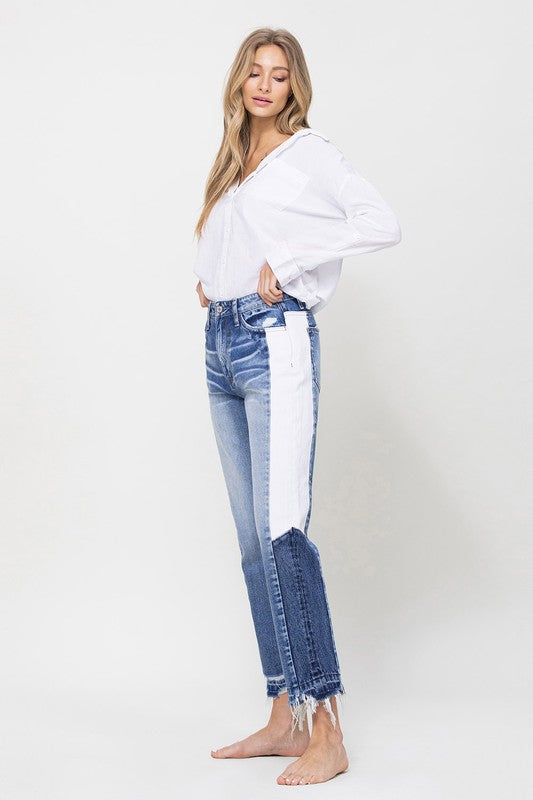 Color Block High Rise Crop Jeans