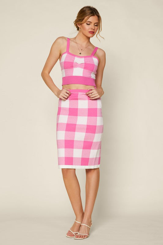 Plaid Knit Sweater Crop Tank