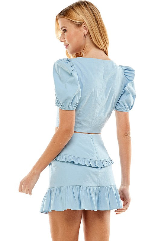 Poplin Top w/Puff Sleeves in Powder Blue