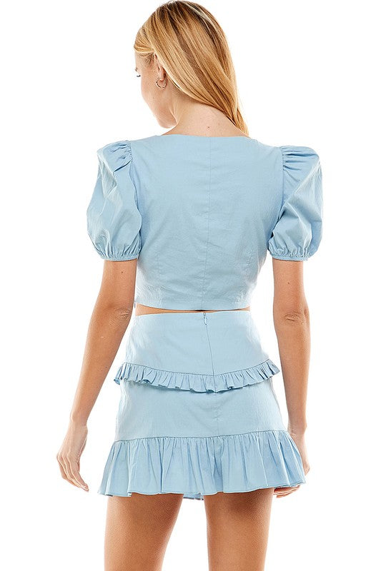 Poplin Top w/Puff Sleeves in Powder Blue