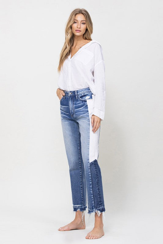 Color Block High Rise Crop Jeans