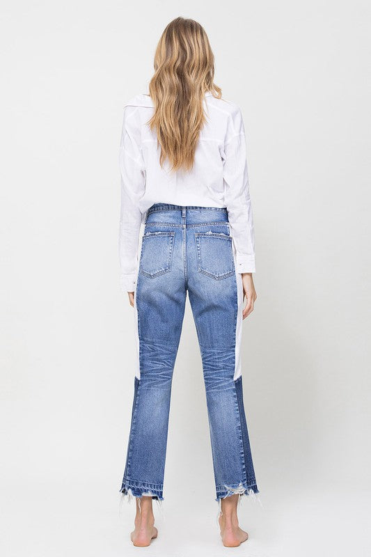 Color Block High Rise Crop Jeans