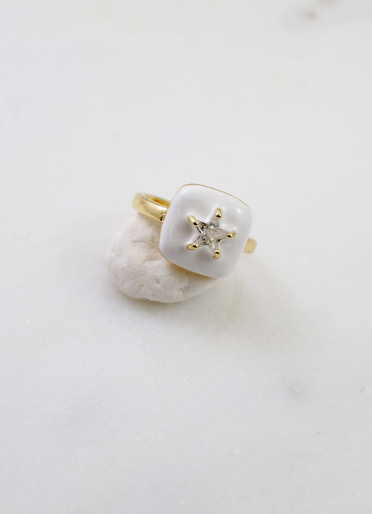Ida Enamel Ring with Star WHITE