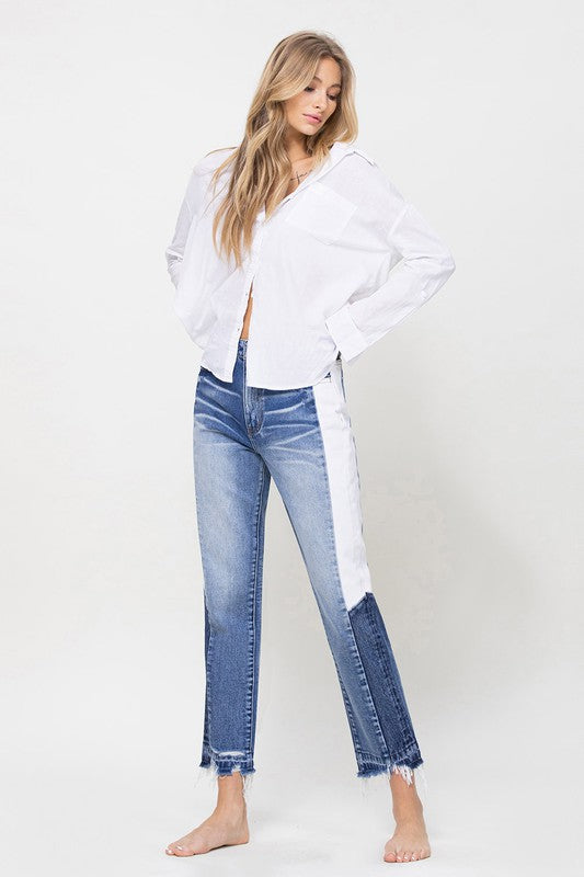 Color Block High Rise Crop Jeans