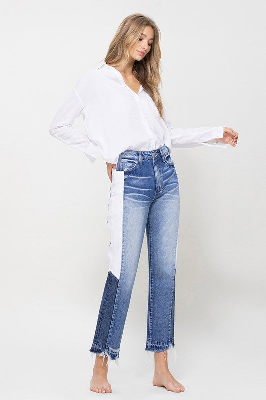 Color Block High Rise Crop Jeans
