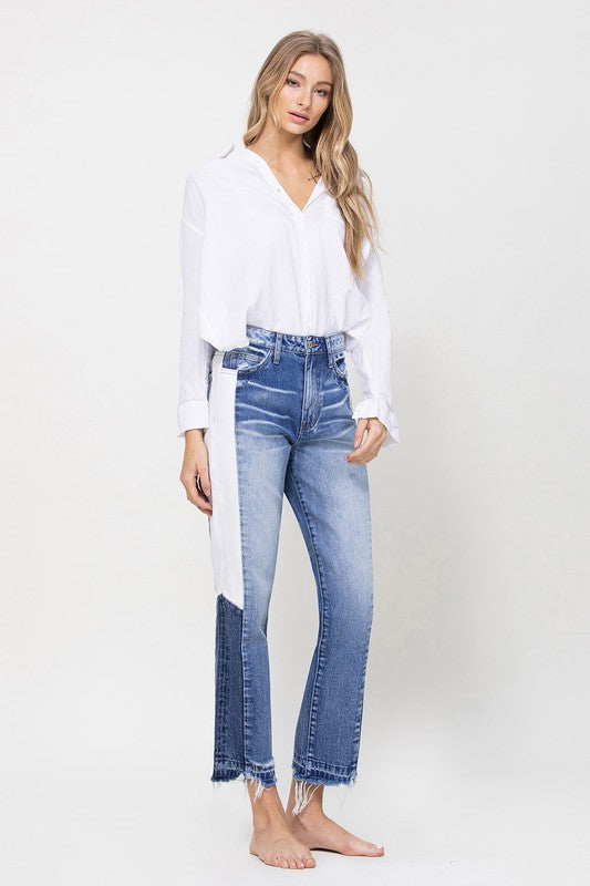 Color Block High Rise Crop Jeans