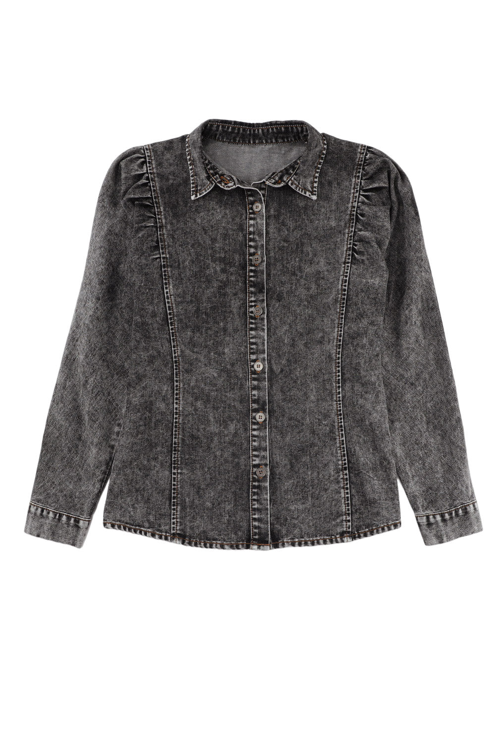 Denim Chic Puff Sleeve Blouse
