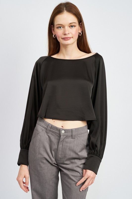 Parker Cropped Satin Blouse