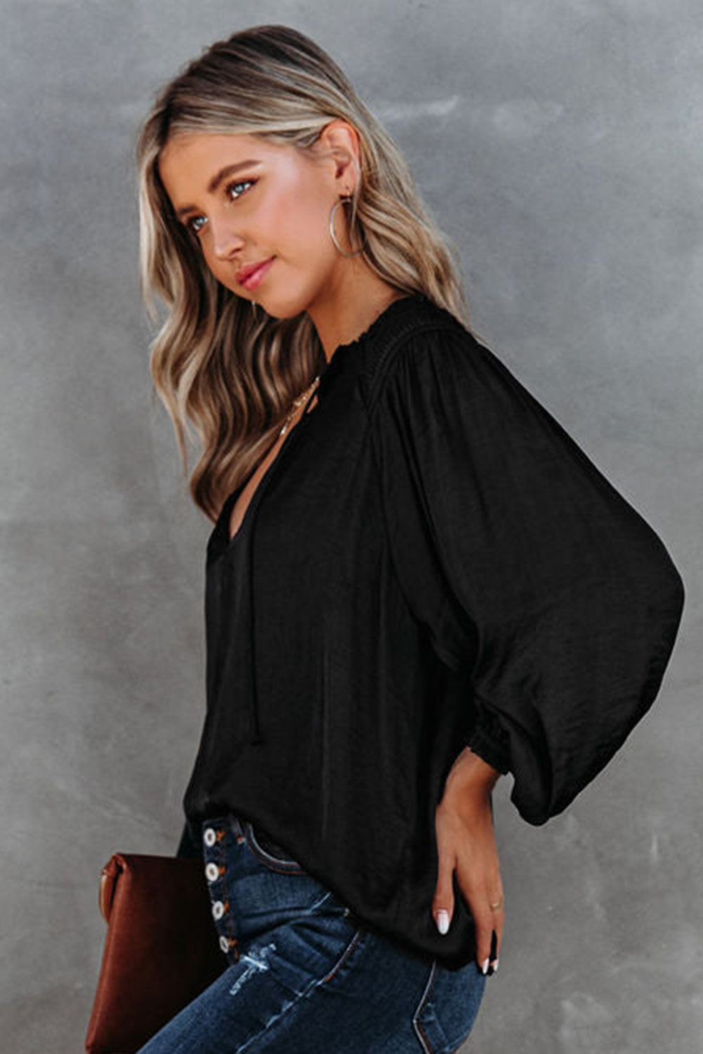 Betsy Drawstring V-Neck Blouse