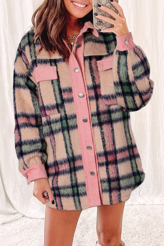 Pink Fuzzy Patchwork Shacket