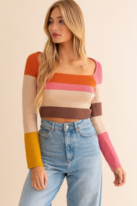 Color Block Striped Crop