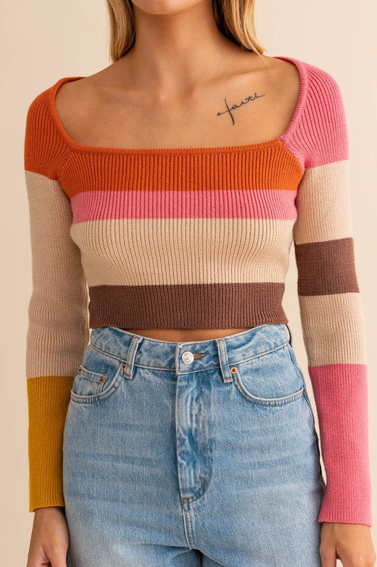 Color Block Striped Crop