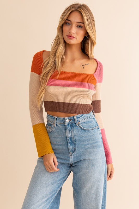 Color Block Striped Crop