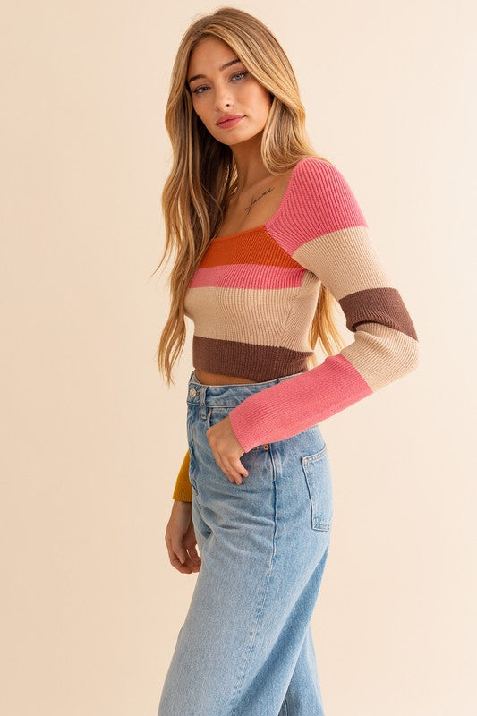 Color Block Striped Crop