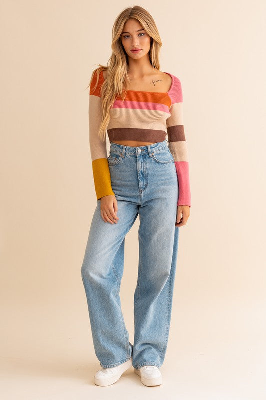 Color Block Striped Crop