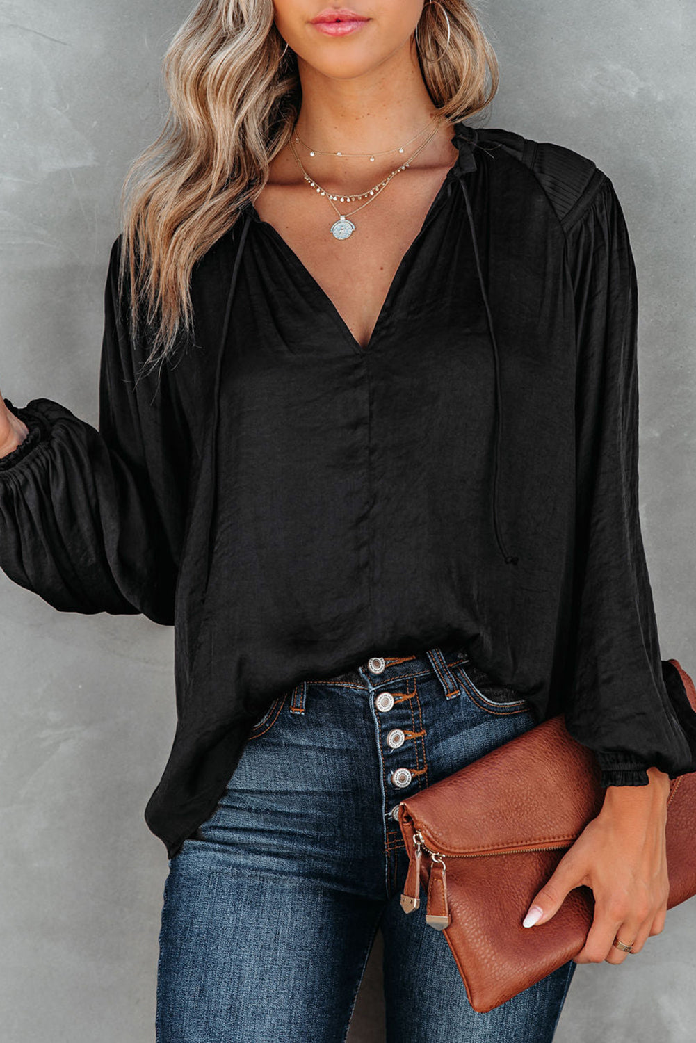 Betsy Drawstring V-Neck Blouse