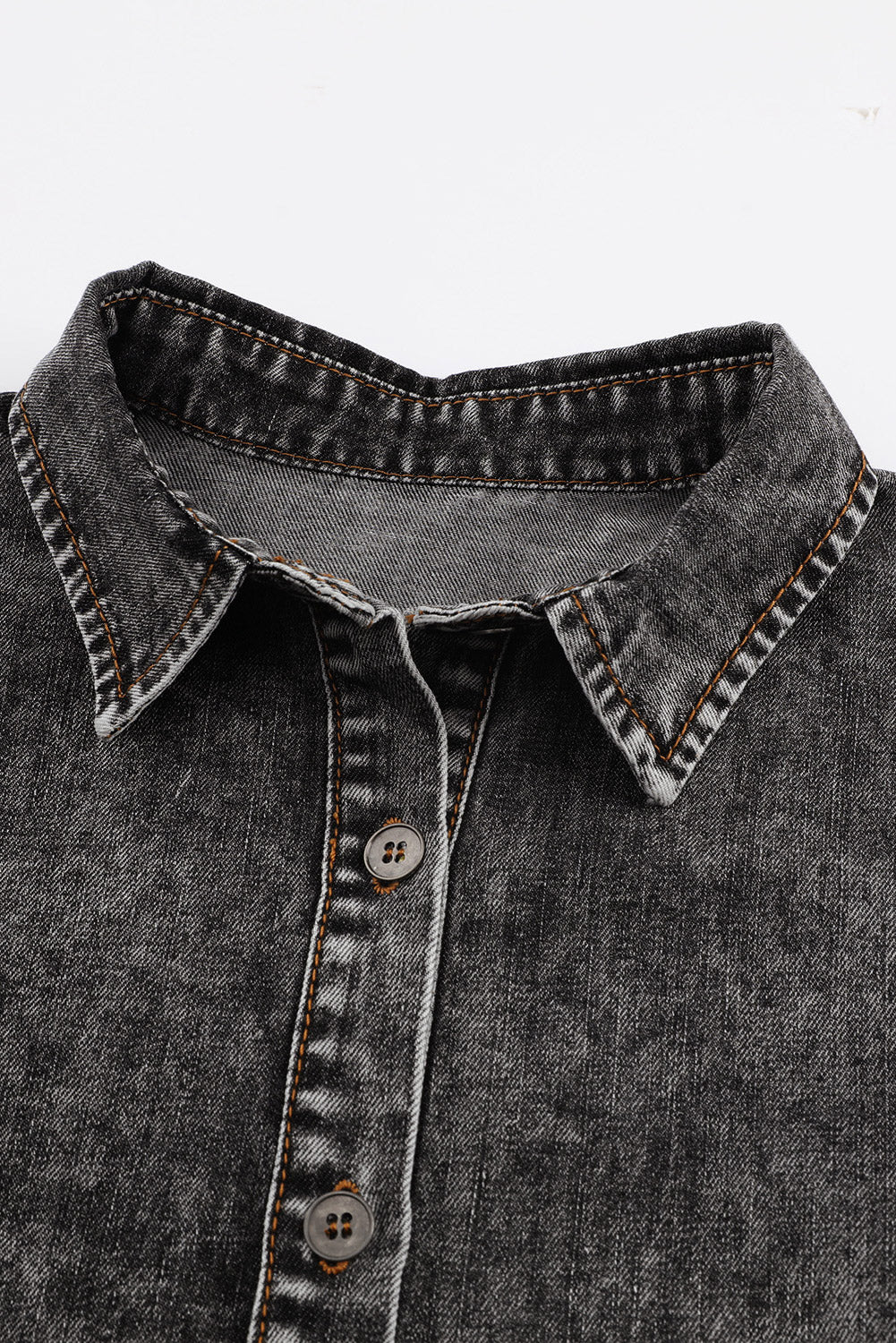 Denim Chic Puff Sleeve Blouse