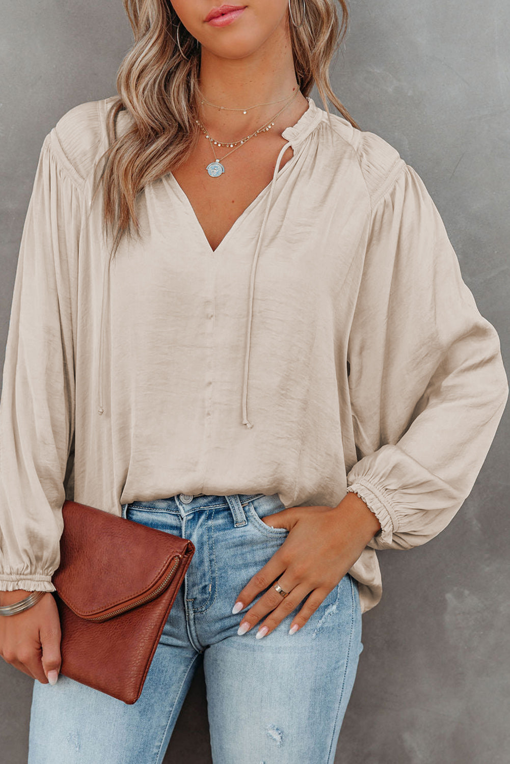 Betsy Drawstring V-Neck Blouse