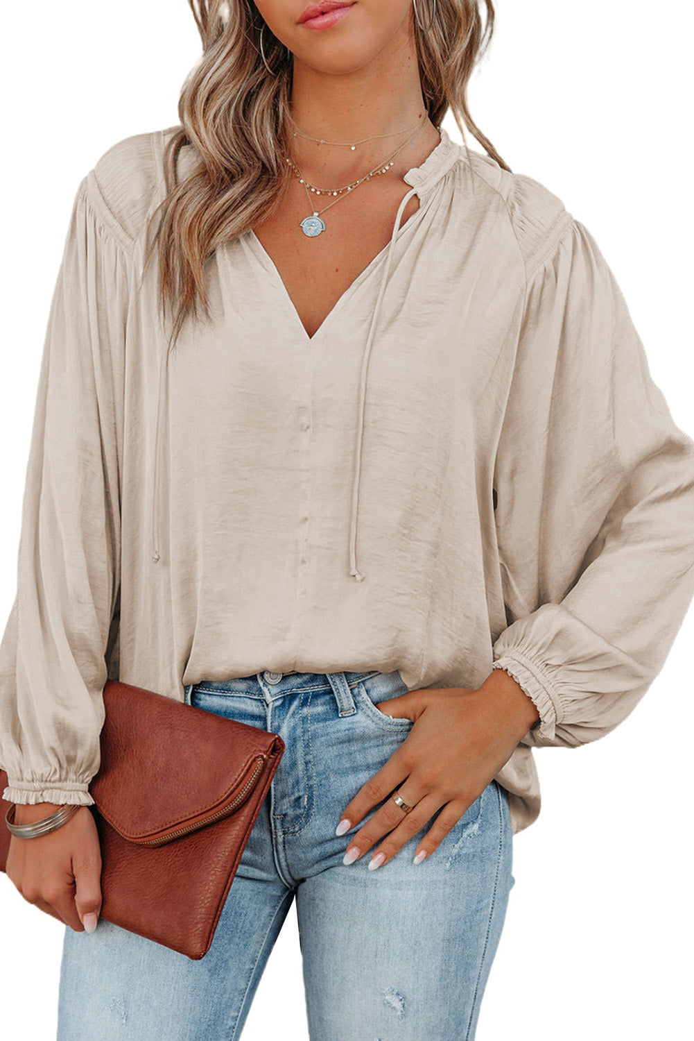 Betsy Drawstring V-Neck Blouse