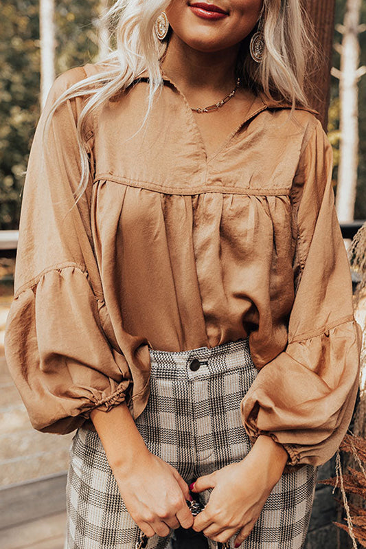Boho Glam Collared Puff Sleeve Blouse