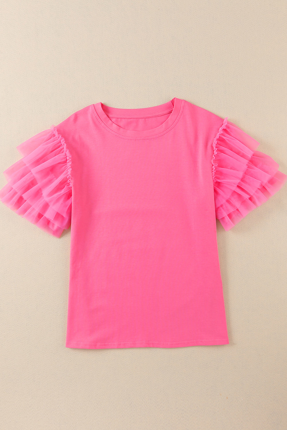 Flamingo Tulle Ruffle Sleeve Top