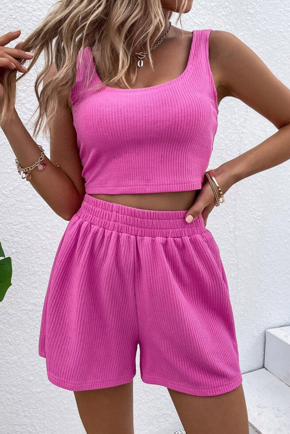 Rib Knitted Crop Top and Shorts Set