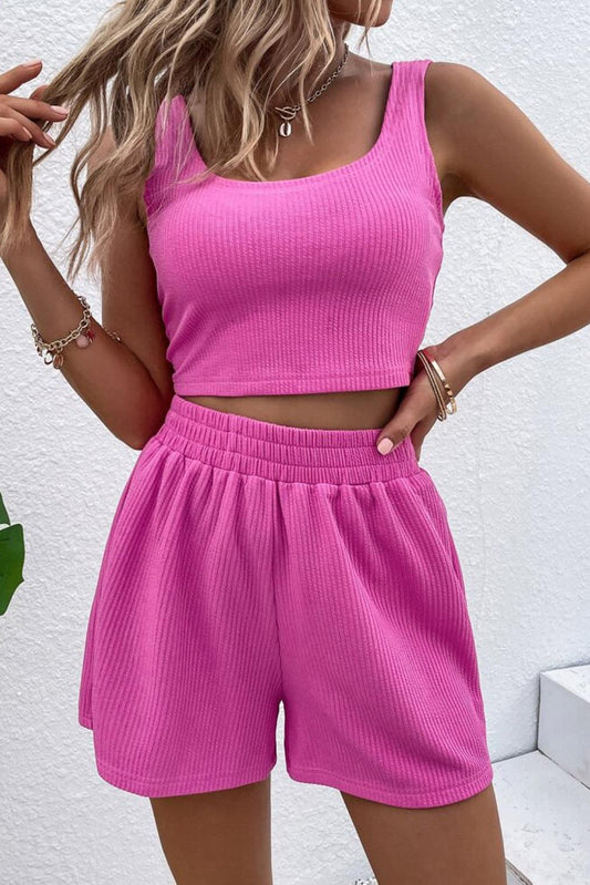 Rib Knitted Crop Top and Shorts Set