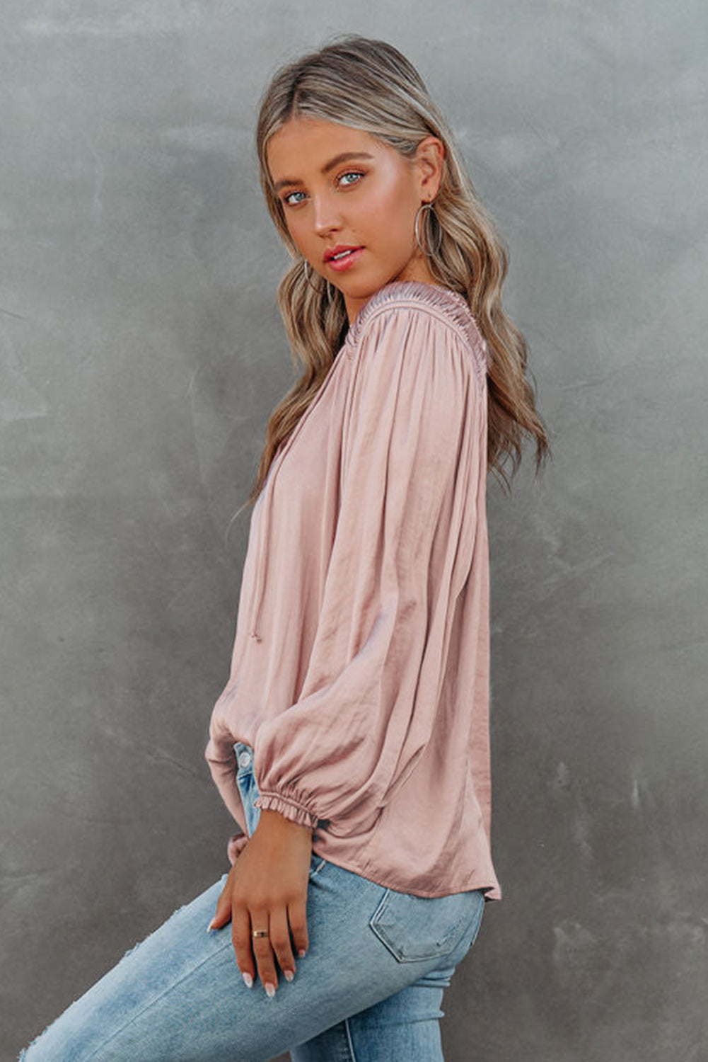 Betsy Drawstring V-Neck Blouse