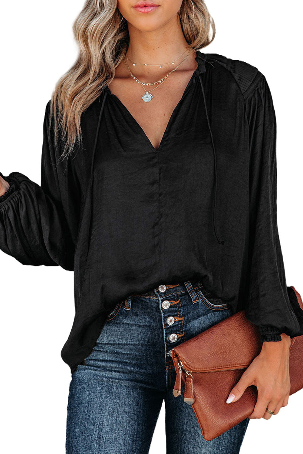 Betsy Drawstring V-Neck Blouse