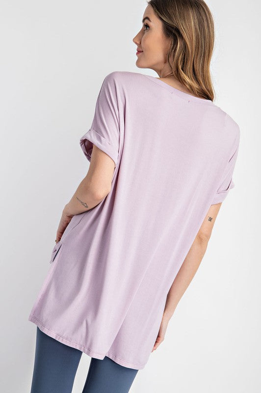 V Neck Basic High Low Top