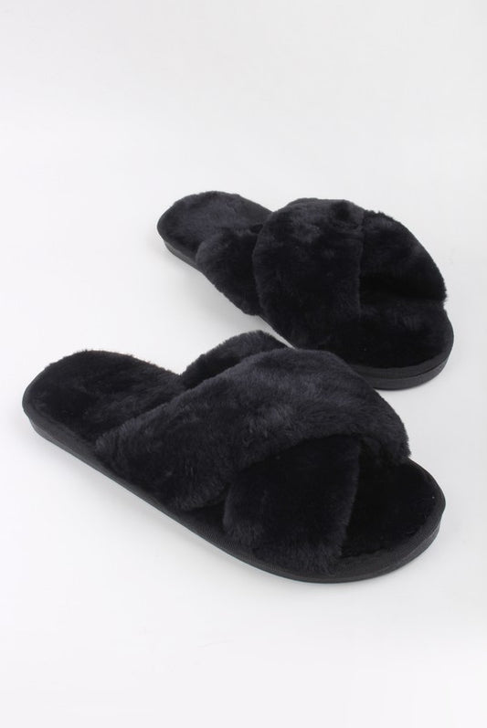 Black Faux Slippers