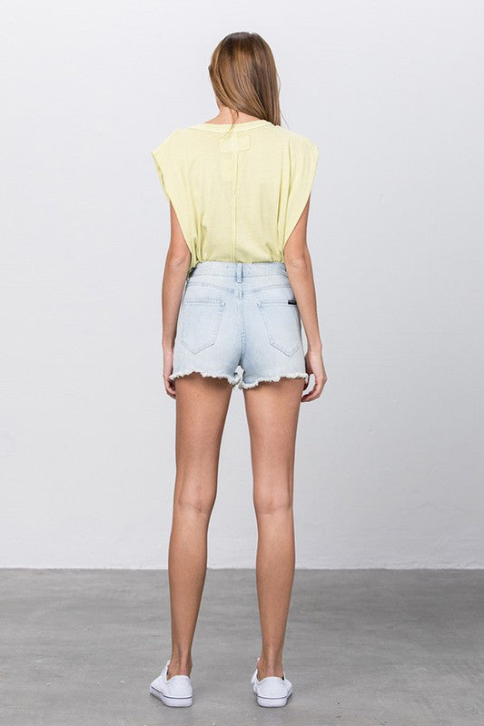 High Rise Zipper Front Jean Shorts