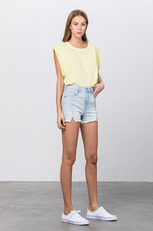 High Rise Zipper Front Jean Shorts