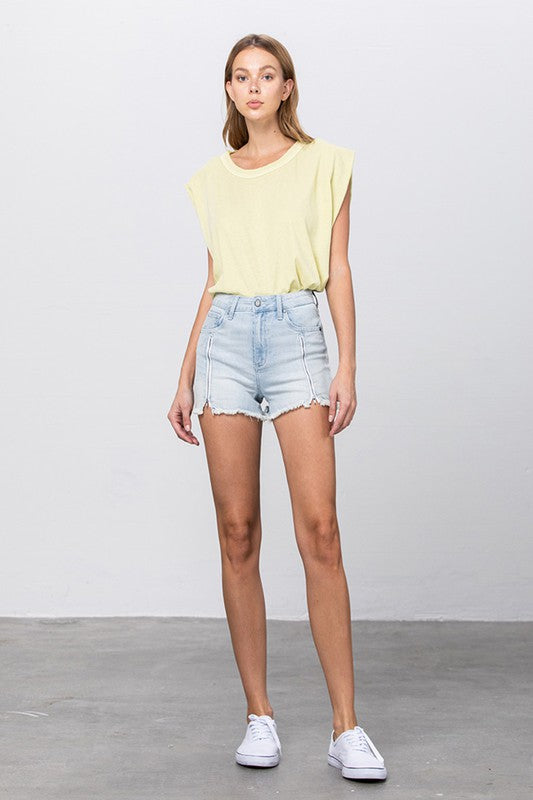 High Rise Zipper Front Jean Shorts