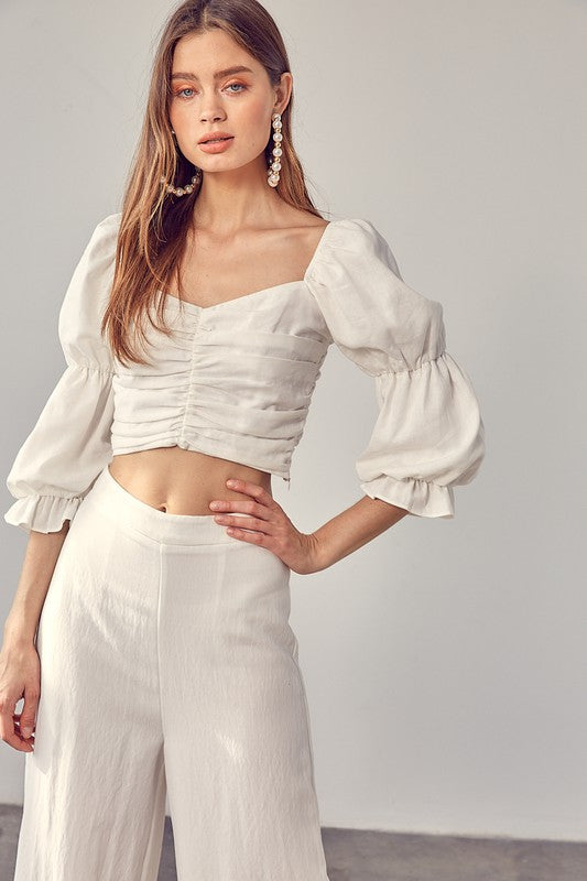 Ruched Top with Puff Sleeves