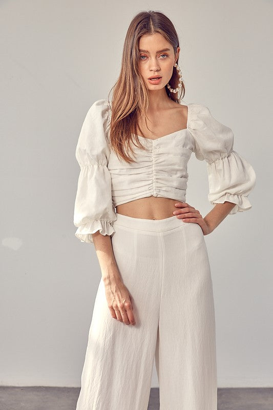 Ruched Top with Puff Sleeves