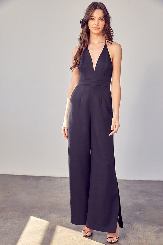 V Neck Wide Leg Jumpsuit