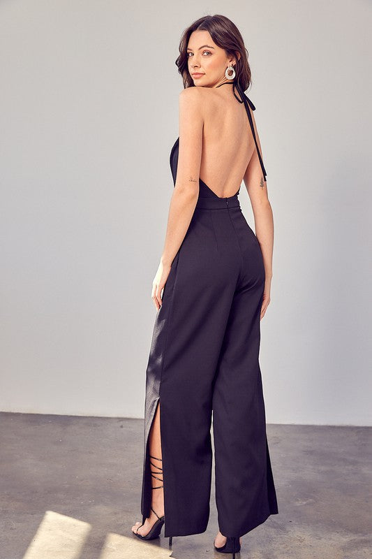 V Neck Wide Leg Jumpsuit