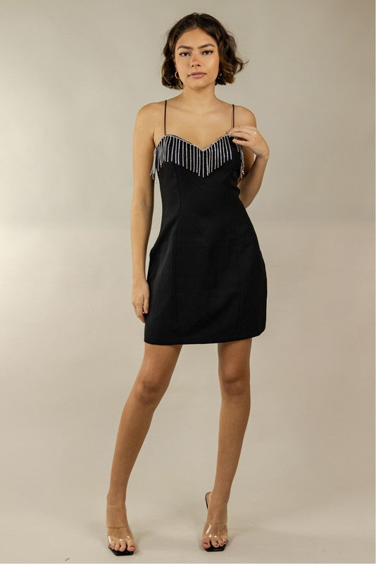 Rhinestone Fringe Mini Dress