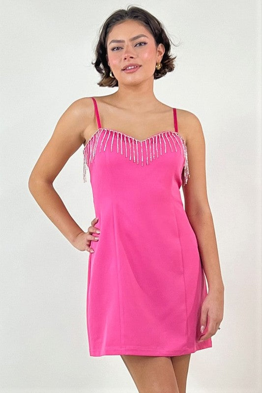 Rhinestone Fringe Mini Dress