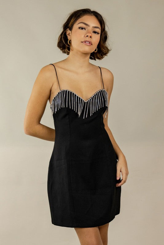 Rhinestone Fringe Mini Dress